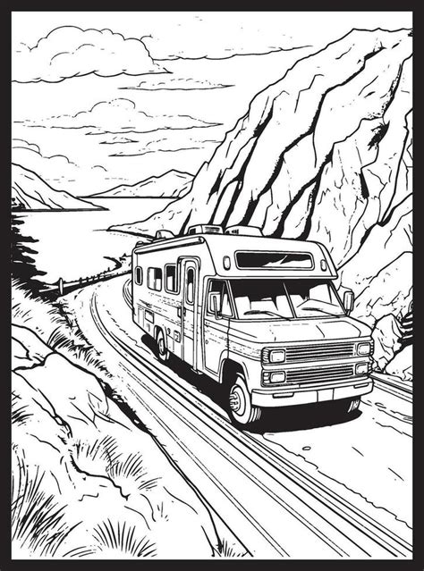 Rv Road Trip Coloring Pages Adults 25867658 Vector Art At Vecteezy