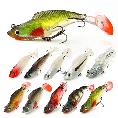 3PC Lot 3D Eyes Lead Fishing Lures With Tail Soft Fishing Lure Treble