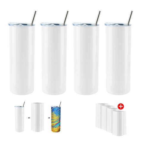 4 Pack Sublimation Tumblers 20 Oz Skinny Stainless Steel Double Wall Insulated Straight