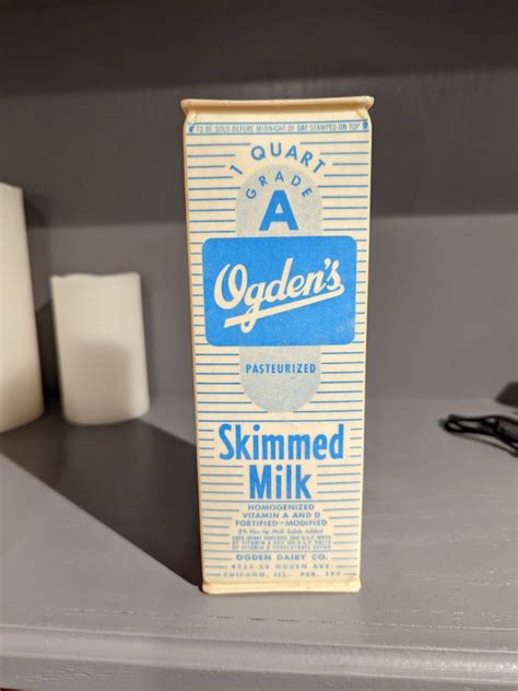 Nos 1950 S Ogden S Skimmed Milk Waxed Milk Carton Or Container Ogden Dairy Chicago Illinois Etsy