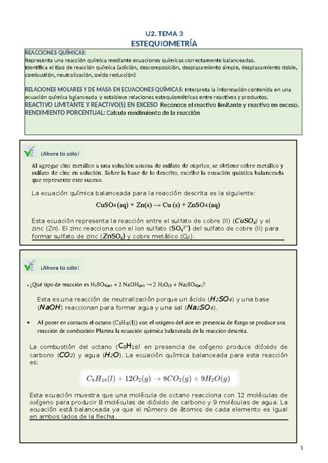 Ce83 S05 S17 Ct00 Estequiometría Y Balance De Masa Reacciones QuÍmicas Representa Una