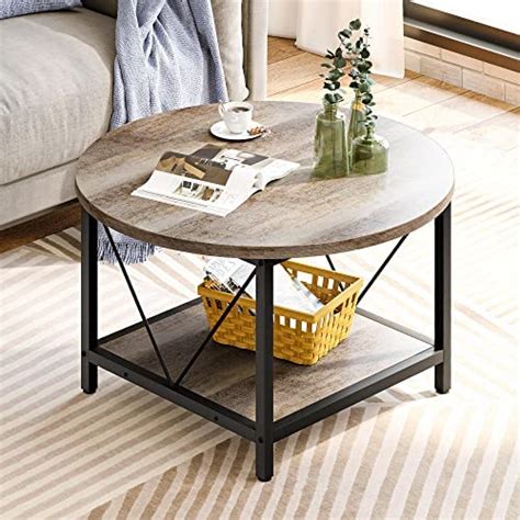 Greenforest Coffee Table Round Small Industrial 2 Tier Coffee Table With Storage For