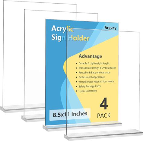 Amazon 4 Pack Acrylic Sign Holder 8 5 X 11 Inch Vertical T Shape