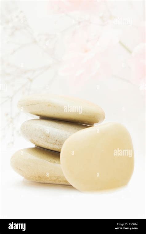 Pile Of Hot Massage Stones Beauty Spa And Body Care Styled Concept Elegant Visuals Stock