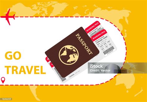 Air Travel Banner With Plane World Map And Passport Travel And Tourism