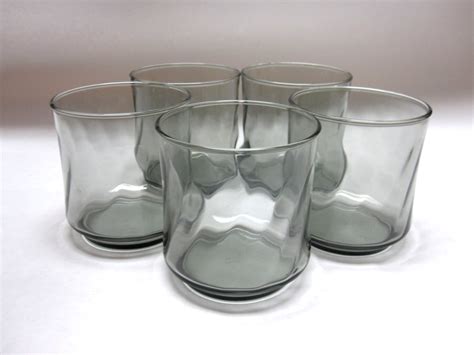 Set Of 5 Smokey Black Drinking Glasses Tumblers Libbey