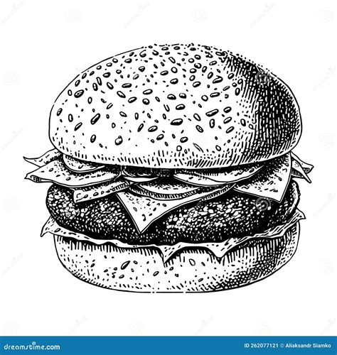 Big Burger Hamburger Hand Drawn Vector Illustration Sketch Stock Vector Illustration Of Lunch