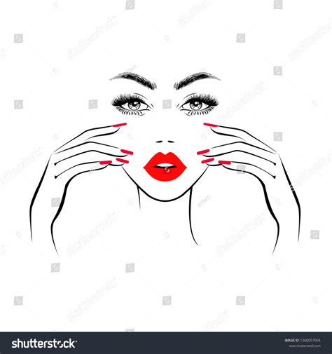 Beautiful Woman Face Red Lips Lush Stock Vector Royalty Free