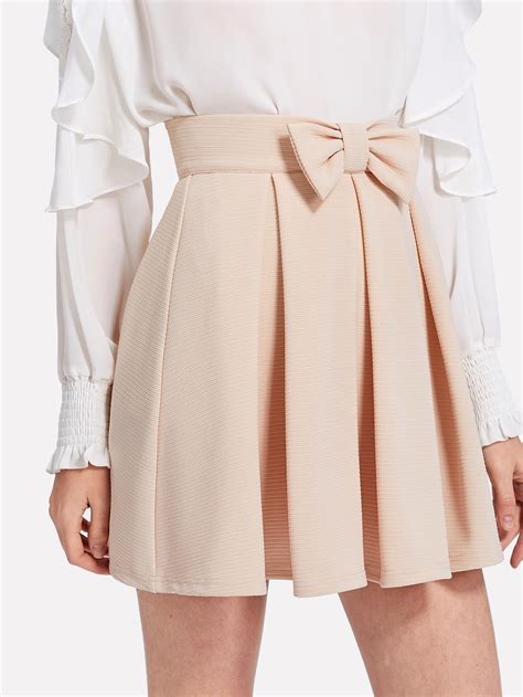 Bow Front Box Pleated Textured Skirt SheIn Sheinside