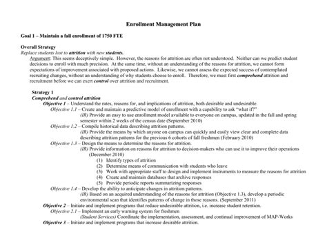 Enrollment Management Plan Goal 1 Maintain A Fall Enrollment Of