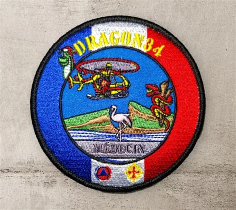 ANCIEN PATCH ÉCUSSON Sécurité Civile DRAGON 34 Médecin Pompier