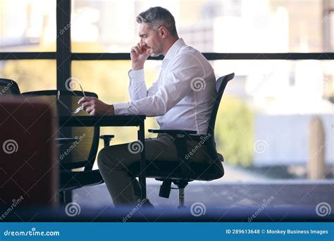 Mature Businessman Working On Laptop Sitting At Boardroom Table Stock Photo Image Of View