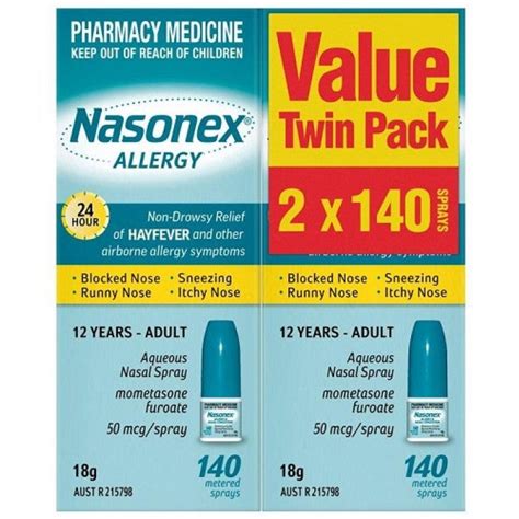 Nasonex Allergy Non Drowsy 24 Hour Nasal Spray Twin Pack X 140 Sprays