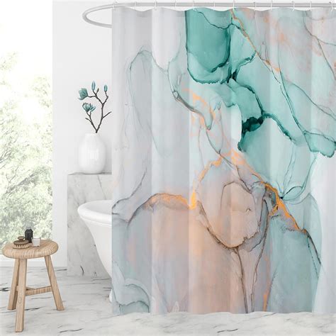 Abstract Marble Shower Curtain Blue Green Purple Jade Texture Gold