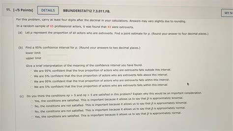 Solved MY NO 11 5 Points DETAILS BBUNDERSTAT12 Chegg