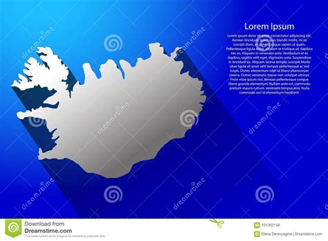 Mapa Abstracto De Islandia Con La Sombra Larga En El Fondo Azul