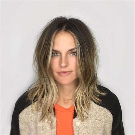 A Line Layered Lob With Soft Undone Wavy Texture And Blonde Balayage
