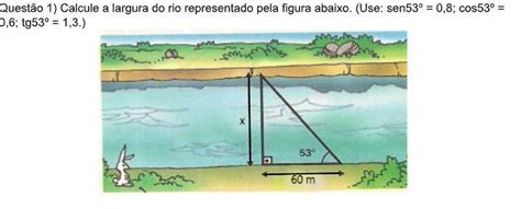 Calcule A Largura Do Rio Representado Pela Figura Abaixo Use Sen53o