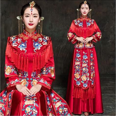 Oriental Asia Kecantikan Pengantin Cina Tradisional Wedding Dress