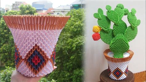 3D Origami Cactus Pot Tutorial DIY Paper Cactus Pot Home Decoration