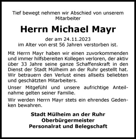 Traueranzeigen Von Michael Mayr Trauer In Nrw De