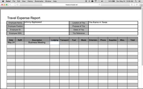 Travel Expense Report Template Excelxo