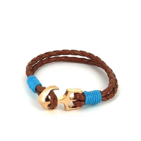 Pulsera Trenzada Marr N Claro Azul Y Ancla Dorada Cravatta World