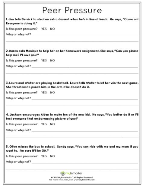 Peer Pressure Worksheets Studying Worksheets