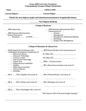 Fillable Online Undergraduate Change Of Major Declaration Fax Email