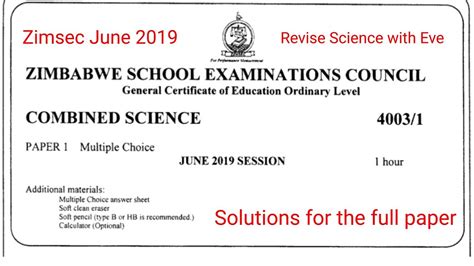 Zimsec June 2019 Combined Science Paper 1 Solutions YouTube