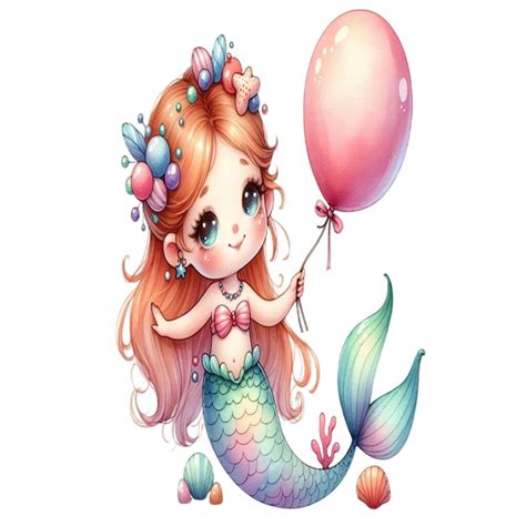 Mermaid Holding Balloons Premium AI Generated Vector