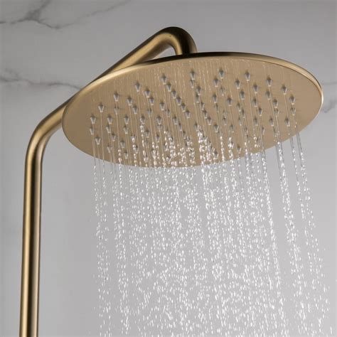 Fontana Brushed Gold Wall Mounted Exposed Install Shower System With 9