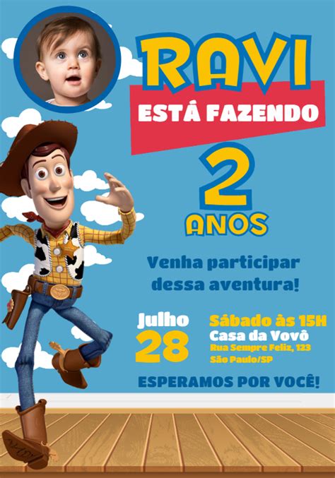 Invitación De Cumpleaños De Woody Toy Story Con Foto Un Increíble