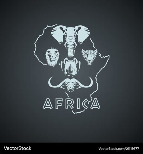 African Continent Shape With Big Five Animals Vector Image