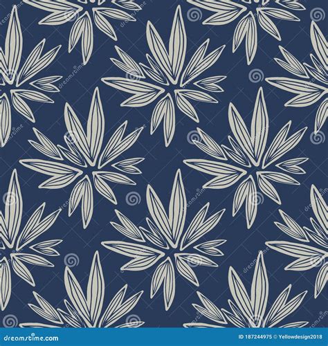 Abstract Bud Seamless Pattern Isolated On Bluebackground Retro Floral