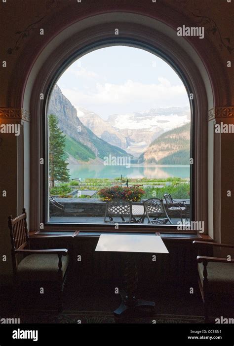 Interior Of The Fairmont Hotel Chateau Lake Louise 1911 With View