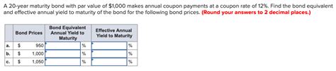 Solved A 20 Year Maturity Bond With Par Value Of 1000