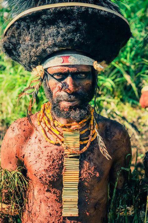 Posing Man With Headband In Papua New Guinea Editorial Photo Image Of