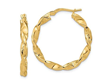 K Yellow Gold Polished And Textured Twisted Hoop Earrings G Xa