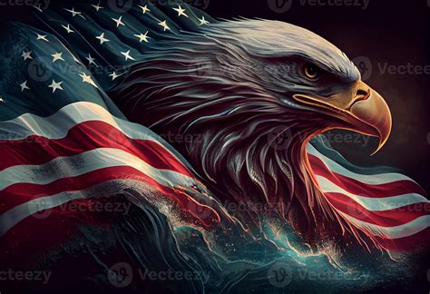 Wavy American Flag With An Eagle Symbolizing Strength And Freedom