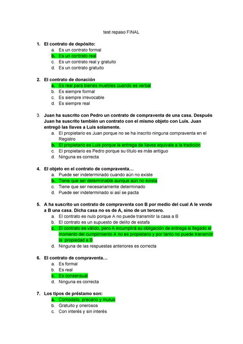 Test Repaso Final Preparar El Examen Test Repaso FINAL El Contrato