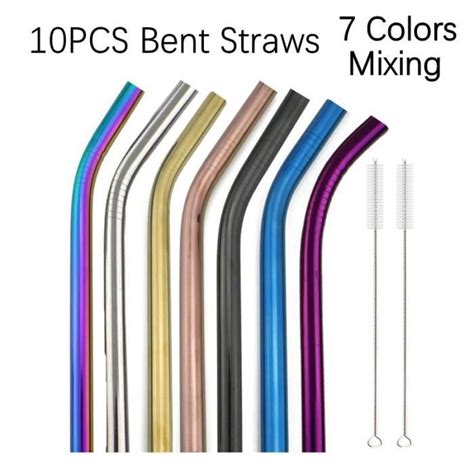 Bent Mixed Color Ensemble De Pailles Boire En Acier Inoxydable