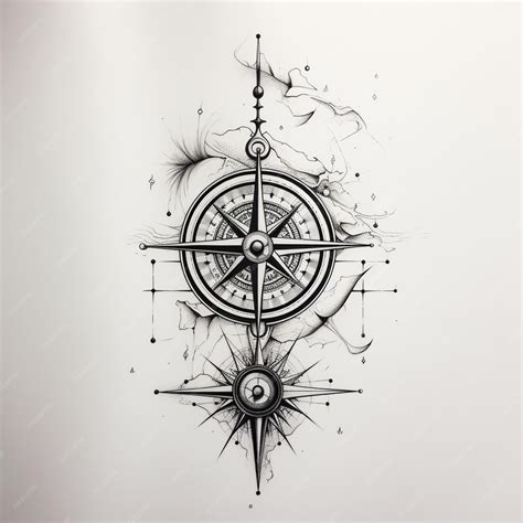 Premium Photo | A drawing of a compass and a compass on a white background.