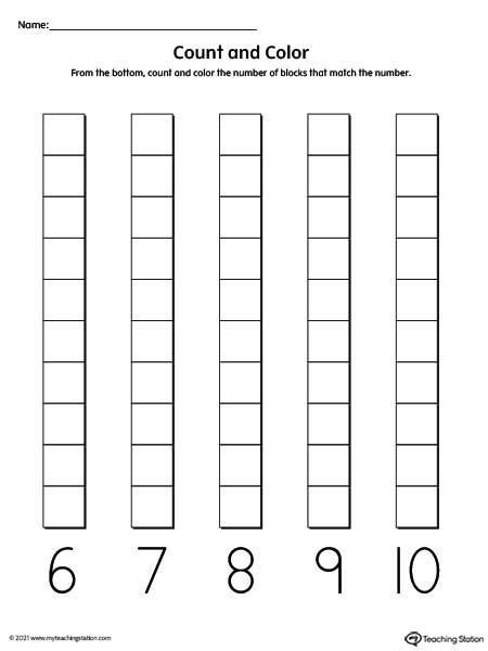 Count And Color Numbers 6 10 Printable Worksheet