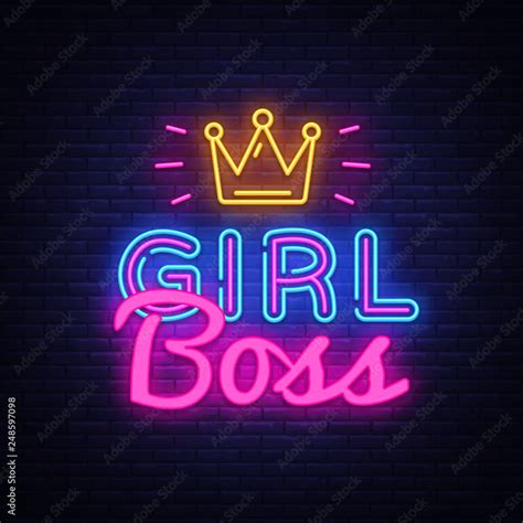 Girl Boss neon text vector design template. Girl Boss neon logo, light ...