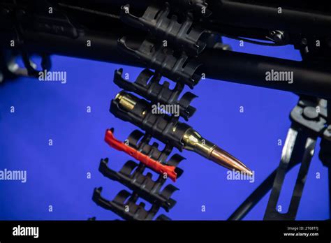 Close Up Of Of Bullets 118mm Caliber In A Coaxial Machine Gun Exposed