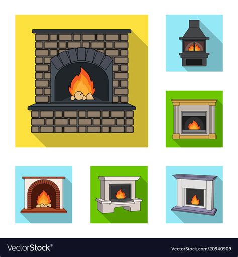 Different Kinds Of Fireplaces Flat Icons In Set Vector Image