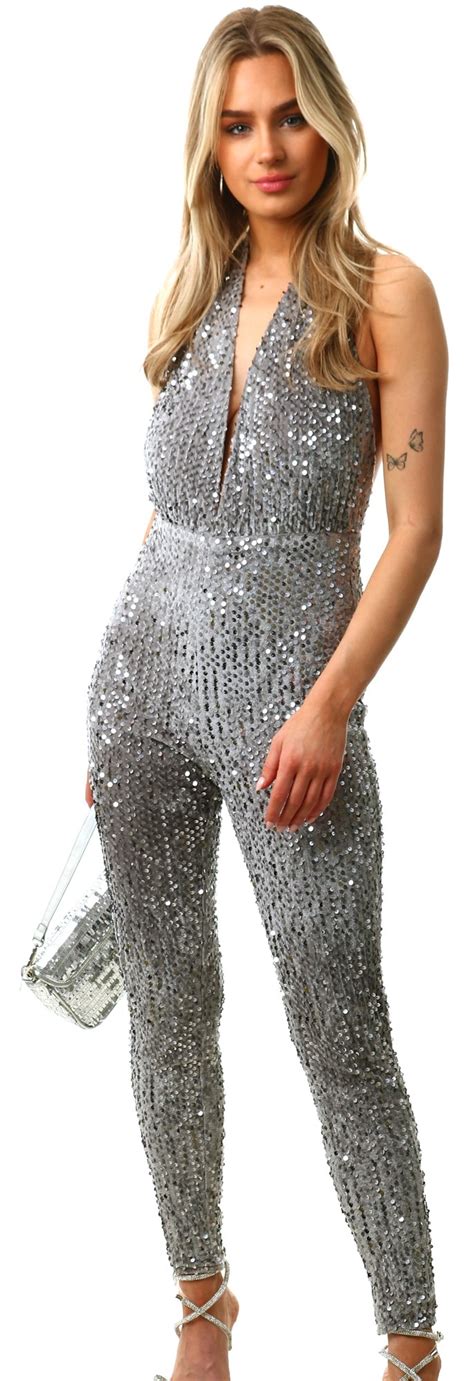 Parisian Silver Sequin Halterneck Jumpsuit Shop The Latest Fashion