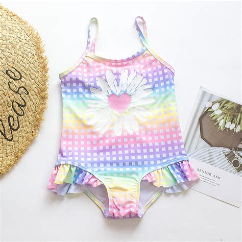 Little Girls Swimsuit 10 2024 Peachheart Print Check Girls Swimsuit