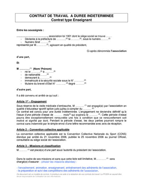 Contrat Cdi Contrat Type Enseignant Doc Pdf Page Sur